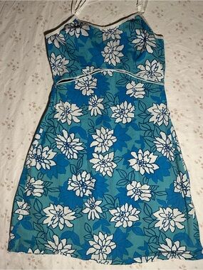 Brash Blue Floral Spaghetti Strap Dress